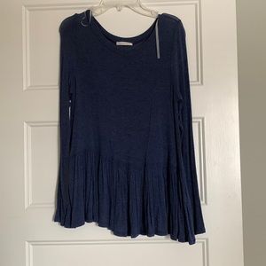 Navy Relaxed Fit Baby Doll Long Sleeve Knit Top